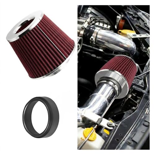 LAINLOY Universal Clamp-On Air Intake Filter for Cars, 76MM, Red - color: 76MM/Red