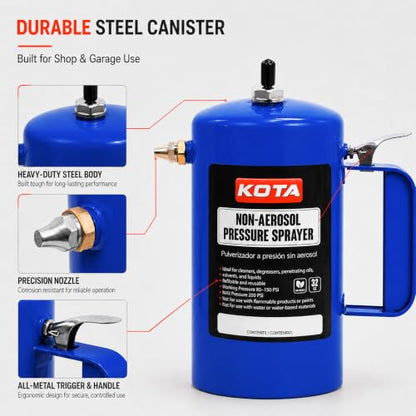 LAUCO Non Aerosol Pressure Sprayer - Refillable Pressurized Sprayer Bottle for Oil, Solvent, Degreasers, Lubricants - Rechargeable Steel Canister with Brass Nozzles, 32oz. (1, Blue) 69533 - color: Blue