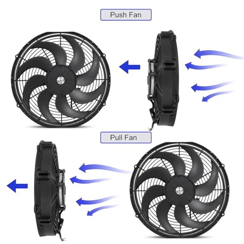 Universal 16 Inch Black Slim Radiator Cooling Fan 12V 100W Push Pull with Mount Kit – Fits Radiators for Vehicles, Cars, Trucks - size: 16 inch