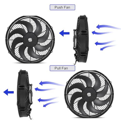 Universal 16 Inch Black Slim Radiator Cooling Fan 12V 100W Push Pull with Mount Kit – Fits Radiators for Vehicles, Cars, Trucks - size: 16 inch