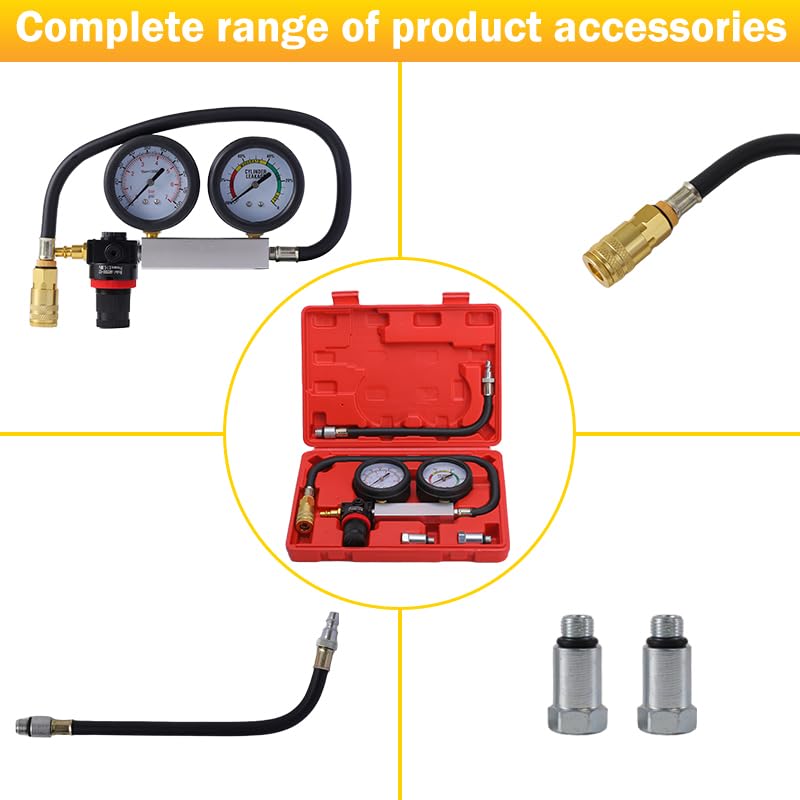 TU-21Cylinder Leak Down Tester Kit, Automotive Engine Compression Leakage Test Kit for Cars Trucks Motorcycles (Black) - color: black-1