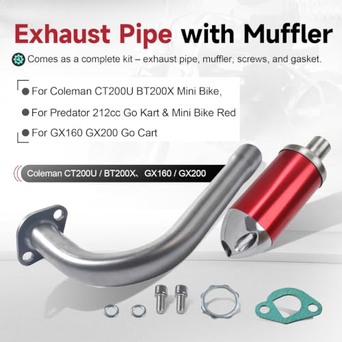 Exhaust Pipe with Muffler for Honda GX160 GX200 for Predator 212cc Red - color: Red