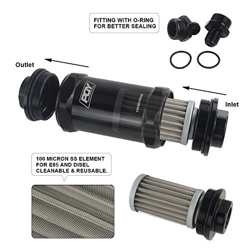AN10 Inline Fuel Filter E85 Ethanol With 100 Micron Stainless steel element - size: AN10 - 100 Micron