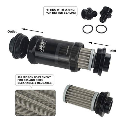 AN10 Inline Fuel Filter E85 Ethanol With 100 Micron Stainless steel element - size: AN10 - 100 Micron