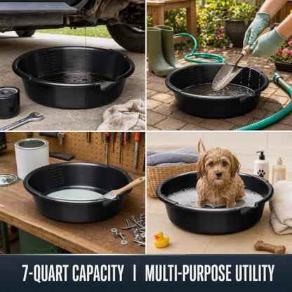 Oil Drain Pan 7-Quart Waste Automotive Fluid Change Container with Built-in Scale, Leak-Proof Spout and Splash Guard for Easy Car Maintenance
