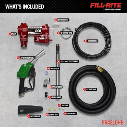 Fill-Rite FR4210HB 12V 20 GPM Fuel Transfer Pump with Discharge Hose & Automatic Nozzle, Red Gasoline, Diesel, Kerosene, Ethanol & Methanol Blends & Biodiesel - style: Auto Nozzle (Hi-Flow Green)