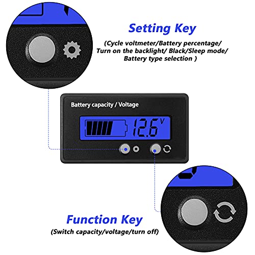 Frienda Golf Cart Battery Meter with Alarm, 12V-84V Compatible,Blue - color: Blue