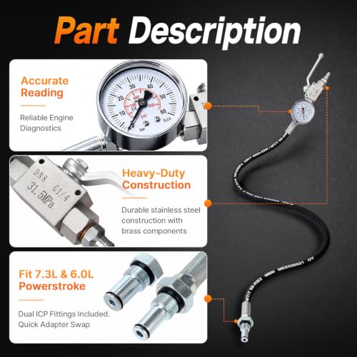 High Pressure Oil System IPR Air Test Tool Special Kit Compatible with Ford 6.0L & 7.3L Powerstroke Diesel Engines, Heavy-Duty Air Test Fitting for HPOP Leak Diagnosis