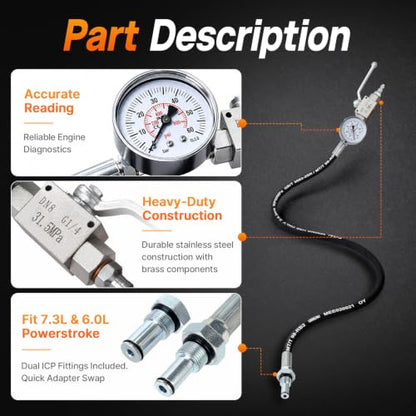 High Pressure Oil System IPR Air Test Tool Special Kit Compatible with Ford 6.0L & 7.3L Powerstroke Diesel Engines, Heavy-Duty Air Test Fitting for HPOP Leak Diagnosis