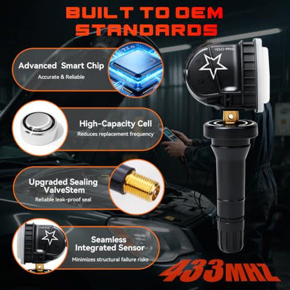 TPMS Sensors, 4PCS GM 433MHz Tire Pressure Sensors with 50448 Relearn Tool - size: 13598773