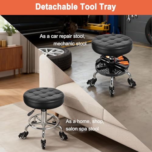 JOSTZHXIN Garage Mechanic Stool Chair Rolling Shop Chair, Height Adjustable Garage Shop Seat, Low Stools with Storage Tray, Rolling Stool for Salon SPA Tattoo (Style 1) - style: Style 1