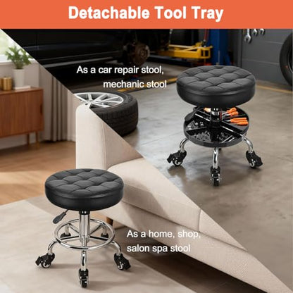 JOSTZHXIN Garage Mechanic Stool Chair Rolling Shop Chair, Height Adjustable Garage Shop Seat, Low Stools with Storage Tray, Rolling Stool for Salon SPA Tattoo (Style 1) - style: Style 1