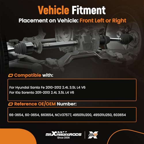 maXpeedingrods Front Right CV Axle Assembly for Hyundai Santa Fe - size: 66-3654