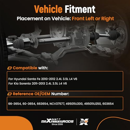 maXpeedingrods Front Right CV Axle Assembly for Hyundai Santa Fe - size: 66-3654