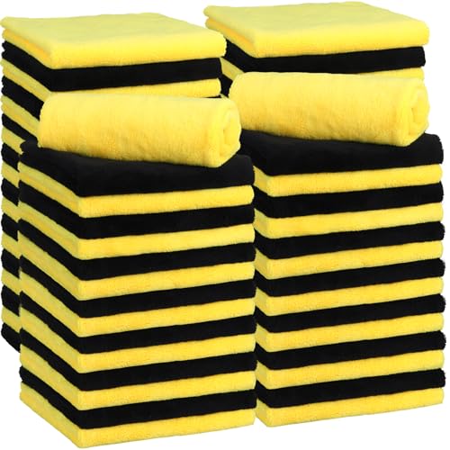 Shimeyao 30 Pcs 16 x 16 Inch Edgeless Microfiber Plush Towels for Cars Detailing Drying Wash Polishing Absorbent Cleaning Cloths, 500 GSM (Black, Yellow) - color: Black,yellow, size: 16 x 16 Inch