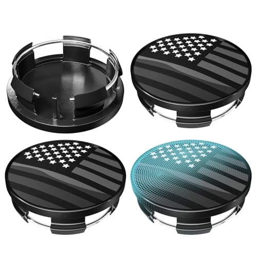 63MM 2.5 Inch Wheel Center Caps for Dodge Ram 6KF18TRMAA Rim Wheel Center Hub Caps, Pack of 4 Gloss Black with American Flag - color: Gloss Black with American Flag, size: Outer 63.0MM , Inner 55.5MM