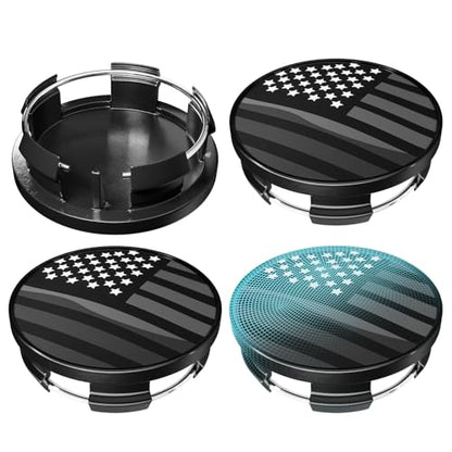 63MM 2.5 Inch Wheel Center Caps for Dodge Ram 6KF18TRMAA Rim Wheel Center Hub Caps, Pack of 4 Gloss Black with American Flag - color: Gloss Black with American Flag, size: Outer 63.0MM , Inner 55.5MM