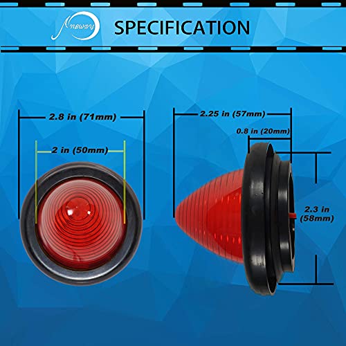 2Pcs 2in Red Beehive Cone Light Round Side Marker Light Rear Tracking Light Clearance Light Waterproof 7 Diodes Sealed Peterbilt Bullet Marker lights for Truck Trailer Van Pickup Bus RV SUV - color: Red
