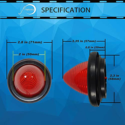 2Pcs 2in Red Beehive Cone Light Round Side Marker Light Rear Tracking Light Clearance Light Waterproof 7 Diodes Sealed Peterbilt Bullet Marker lights for Truck Trailer Van Pickup Bus RV SUV - color: Red