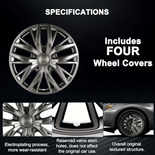 17-Inch Silver ABS Hubcaps with Steel Rings & Adjusters, Patented Design, Universal Fit, Set of 4 Wheel Covers (Gunmetal Grey) - color: Gunmetal Grey