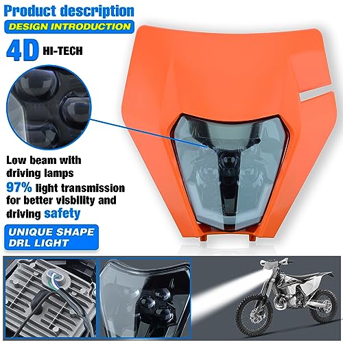 Headlight Head Lamp Light Fairing Mask Day Running Light For ATV Scooters Dirt Pit Bike Enduro (Orange+Red DRL) - color: Orange Red DRL