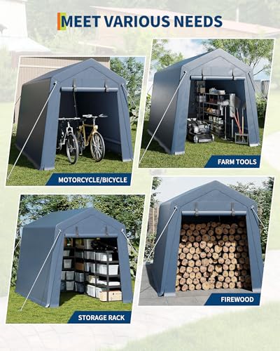 CABIHOME 6x6FT Motorcycle Shelter, Weatherproof PE Fabric Cover, Heavy-Duty Steel Frame, Easy Assembly, All-Weather Protection, Compact Storage for Bikes, Motorcycle, Garden Tools