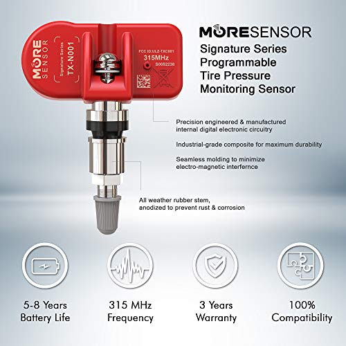 MORESENSOR Signature Series 315 MHz Universal Programmable TPMS Tire Pressure Sensor 10-Pack | Clamp-in Aluminum Valve | TX-N001-10