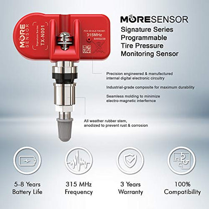MORESENSOR Signature Series 315 MHz Universal Programmable TPMS Tire Pressure Sensor 5-Pack | Clamp-in Aluminum Valve | TX-N001-5