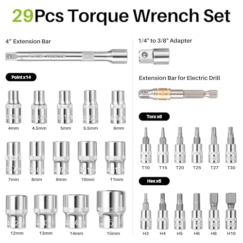 1/4" Digital Torque Wrench -0.33-22Ft.Lb for Bike Motorcycle Repair - style: 1/4" 4-266.0In.Lb Set