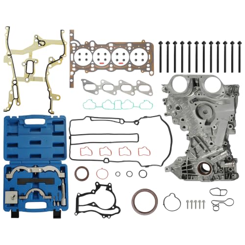 Head Gasket Set Timing Tool Kit & Timing Chain Cover With Oil Pump Inside - size: GM 1.4 timing chain kit with tool