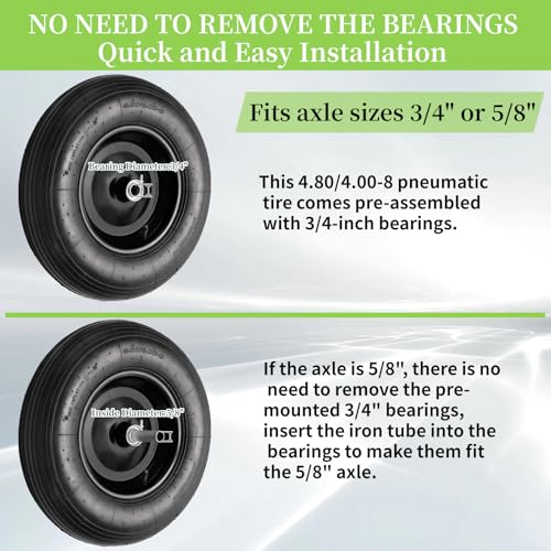 RRQ 4.80/4.00-8 Tire and Wheel, 16" Pneumatic Wheelbarrow Tires, 2 Pack
