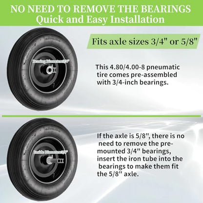 RRQ 4.80/4.00-8 Tire and Wheel, 16" Pneumatic Wheelbarrow Tires, 2 Pack
