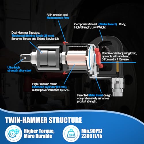 1 Inch Air Impact Wrench, Up to 3000ft-lbs Torque, 5000RPM 1'' Impact Gun - size: 1 Inch | 3000 ft-lbs