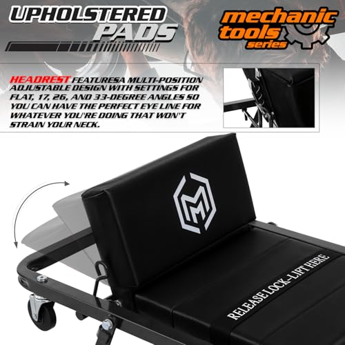 M-AUTO Heavy-Duty Convertible Mechanic Creeper, Z-Creeper 2-in-1 Creeper and Seat 48" Padded Adjustable Headrest Roller Garage Chair with 7 Swivel Casters for Washing, Detailing, Maintenance, Black - color: Black, size: 48"
