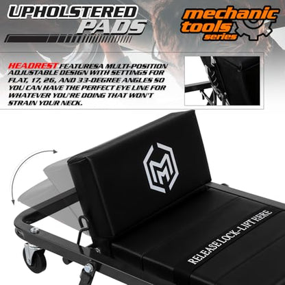 M-AUTO Heavy-Duty Convertible Mechanic Creeper, Z-Creeper 2-in-1 Creeper and Seat 48" Padded Adjustable Headrest Roller Garage Chair with 7 Swivel Casters for Washing, Detailing, Maintenance, Black - color: Black, size: 48"
