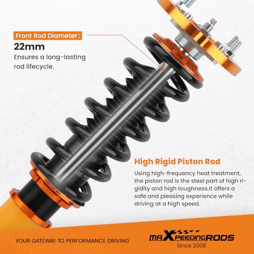 maXpeedingrods Coilovers for Ford Mustang 2005-2014, 24 Levels Damping Adjustable Coilovers Suspension Kit, Height Adjustable Shock Absorber Struts, Coilover Lowering Kit, Gold - color: Gold