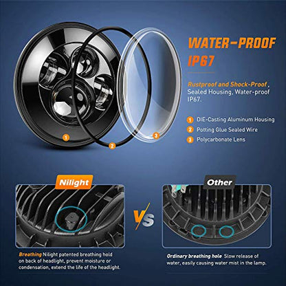 Nilight 2PCS 7 Inch Round Cree Headlight High Low Beam for Wrangler JK TJ CJ 1997-2017 Rubicon Sahara Hummber H1 H2 Motorbikes - color: JK Headlight White 2Pcs