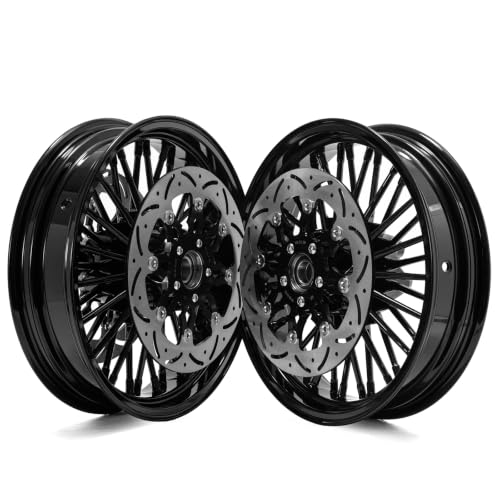 TOFR 16x3.5 16x3.5 Black Wheels w/ 11.5 Rotors For Harley Touring 2000-2007 - color: Black Wheels + Floating Rotors, size: Front:16x3.5 Rear:16x3.5