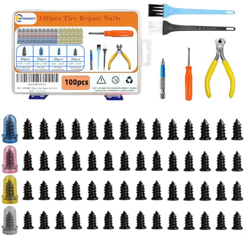 100pcs Tire Repair Rubber Nails Kit With 4 Sizes, Fast Tire Repair Tools, Vacuum Tire Repair Rubber Nail, Spiral Tire Screw Plugs, Tire Repair Kit, Suitable For Cars, Motorcycles, Bicycles And Jeeps