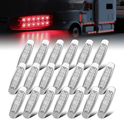 20x 12V DC Rectangle 6.4 Inch Clear Lens Red Super Bright LED 12 SMD Clearance Lamp Flush Mount Side Maker Lights Chrome Bezel Trailer RV Truck Universal (20 pcs) - color: Clear/Red Pack of 20