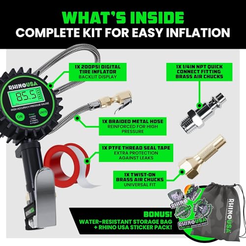 Rhino USA Digital Tire Pressure Gauge with Inflator (0-200 PSI) - 2in Dial - style: 200psi Digital