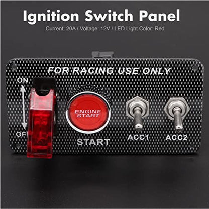 12V 30A 4-in-1 Ignition Panel Kit, Aluminum Alloy Switch Panel with Engine Start Button, Red LED Toggles & Aircraft Cover, Pre-drilled for Racing Car, Boat, RV, Truck - size: 4 Gang
