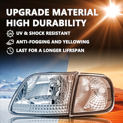 Aosky Halogen Headlights Assembly for 1997-03 Ford F150 Expedition - color: Chrome / Clear, style: w/o Bulbs