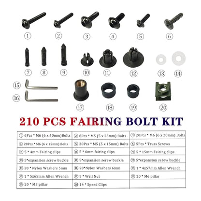 210pcs Motorcycle Fairing Bolts Kit for Sportbike Blue - color: Blue