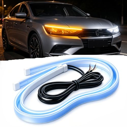 Qasim 18in LED DRL Strip,White Amber Switchback Turn Signal Light Bar - size: 45CM White&Amber