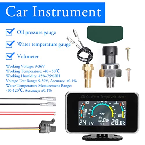 3-in-1 Car LCD Meter Digital Oil Pressure Voltage Water Temperature Gauge Universal Instrument 9-36V for Car Truck SUV RV