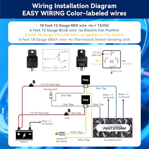 Dual Electric Fan Relay Kit Electric Radiator Fan Kit Temperature Sensor Switch 200 On 185 Off Automotive Wiring Kit 60 Amp Cooling Fan Relay Switch Kit 4 Pin Waterproof Relay Kit - style: Dual Electric Fan 200 On 185 Off