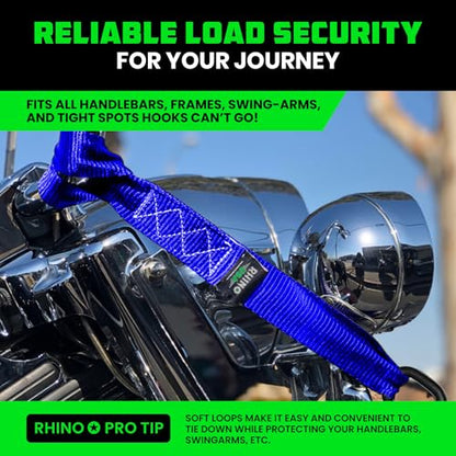 Rhino USA Soft Loop Tie Down Straps (4-Pack) - Motorcycle Handlebar Straps - color: Blue 4-Pack