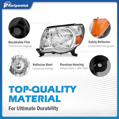 Halogen Headlights for 2005-2011 Toyota Tacoma - color: Polished Chrome | With High & Low Beam Bulbs