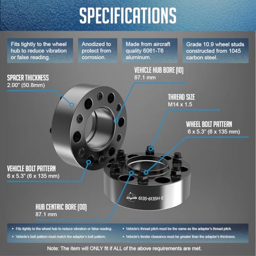 Wheel Accessories Parts 2 Pcs Hub Centric Wheel Spacers 6 on 135mm 6x135mm 2.00 Inch Thick 87.1mm Hub M14x1.5 14x1.5 Thread Stud Fits Ford F150 ｜ Expedition ｜ Lincoln Navigator - size: 2.00" Thick - 2 Pack, style: 2015+ F150 Expedition